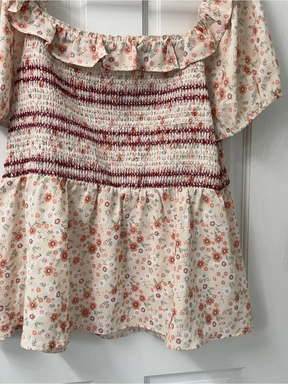 Grace Karin 2XL Floral Smocked Peplum Blouse Cottagecore Ruffle Top